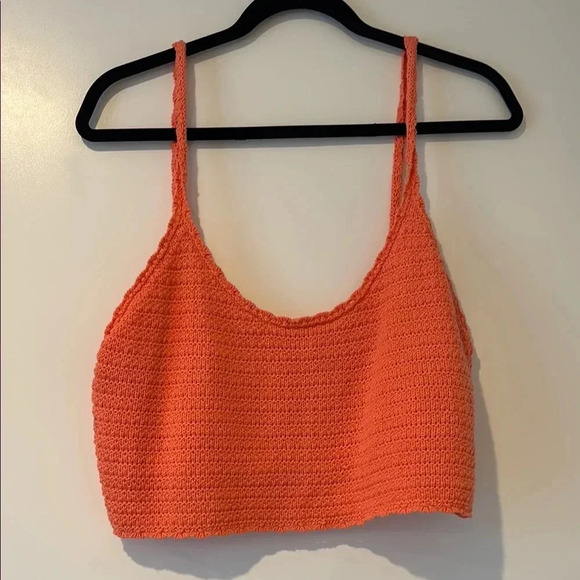 aerie Tops - aerie Orange Crop Ribbed Tank Top with Scoop Neck and Sleeveless Design